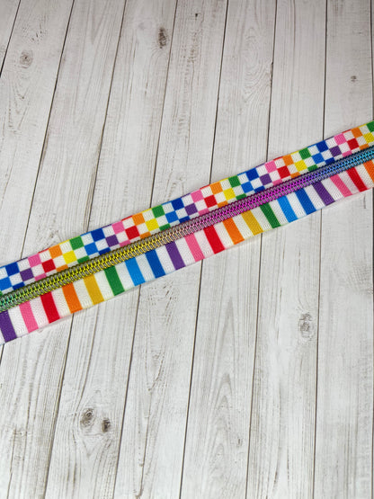 Rainbow Stripes & Checkered - Rainbow Zipper Tape # 5 Zipper (1 Meter)