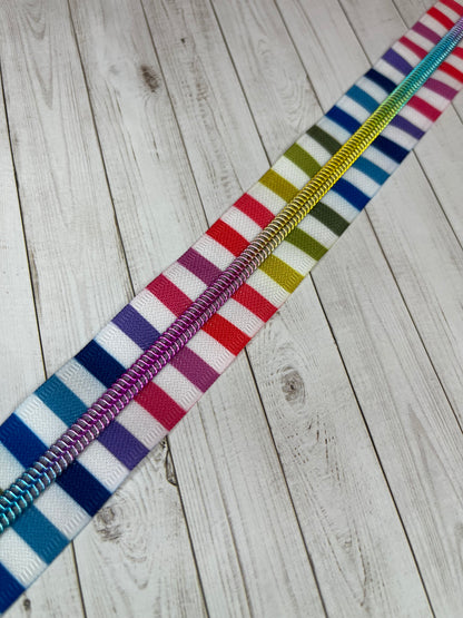White Rainbow Stripes - Rainbow Zipper Tape # 5 Zipper (1 Meter)