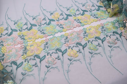 Mint Floral - Embroidered Tulle Lace (mirrored)