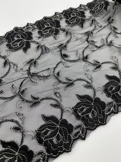 Midnight Rose - 1 Meter Embroidered Tulle Lace