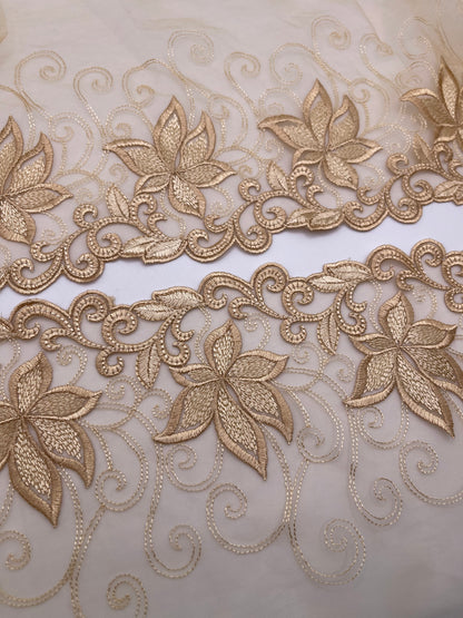 Gold Florals - Embroidered Tulle Lace 1 Meter (mirrored)