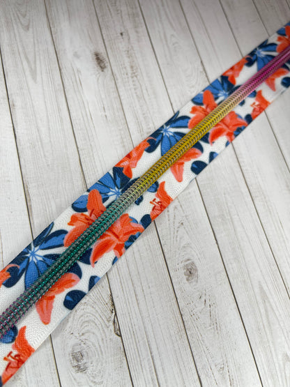 Orange Blue Lillies - Rainbow Zipper Tape # 5 Zipper (1 Meter)