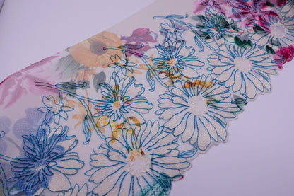 White Printed Floral - Embroidered Tulle Lace (mirrored)