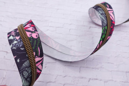 Pink Florals Zipper Tape # 5 Zipper (1 Meter)