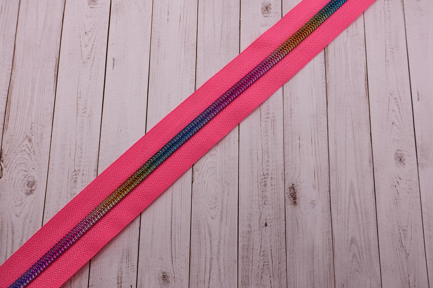 Pink-Rainbow Teeth Zipper Tape # 5 Zipper (1 Meter)