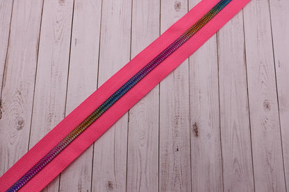 Pink-Rainbow Teeth Zipper Tape # 5 Zipper (1 Meter)