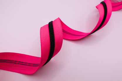 Pink Zipper Tape Black Teeth Zipper Tape # 5 Zipper (1 Meter)