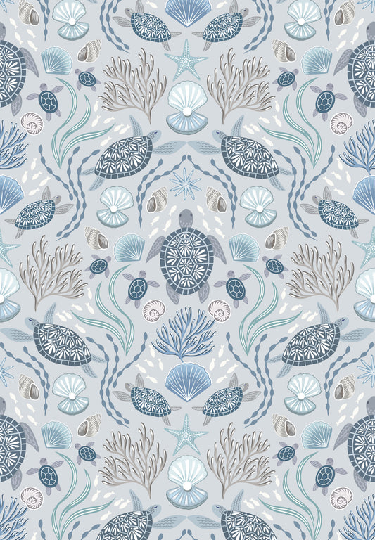 Lewis & Irene - Sea turtle family on light mist with pearl - Ocean Pearls