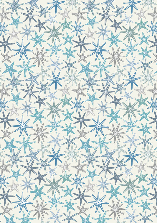 Lewis & Irene - Blue starfish on cream with pearl - Ocean Pearls