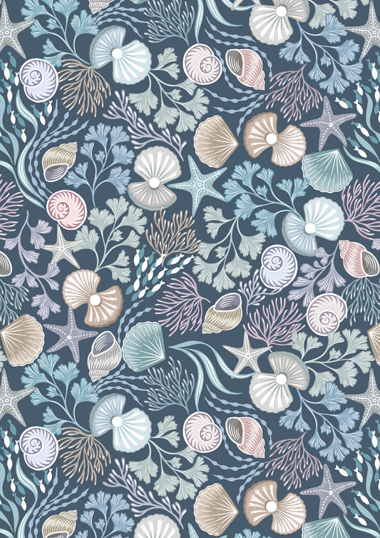 Lewis & Irene - Shells and pearls on dark blue with pearl - Ocean Pearls