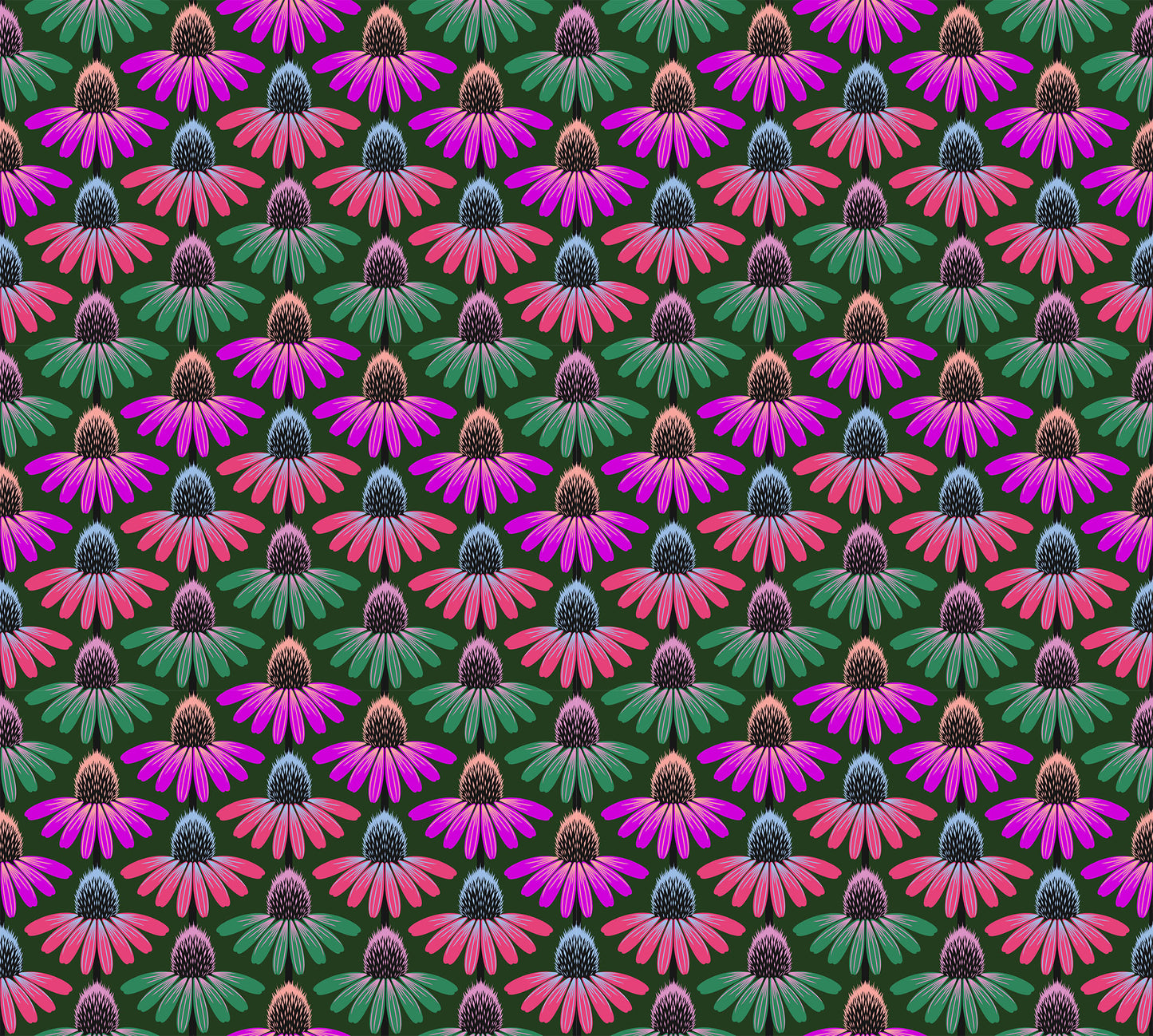 Perennial Borders - Echinacea Rhythm Forest - Anna Maria Textiles