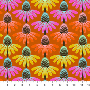 Perennial Borders - Echinacea Rhythm Fire - Anna Maria Textiles