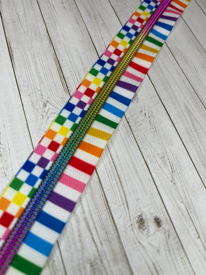 Rainbow Stripes & Checkered - Rainbow Zipper Tape # 5 Zipper (1 Meter)