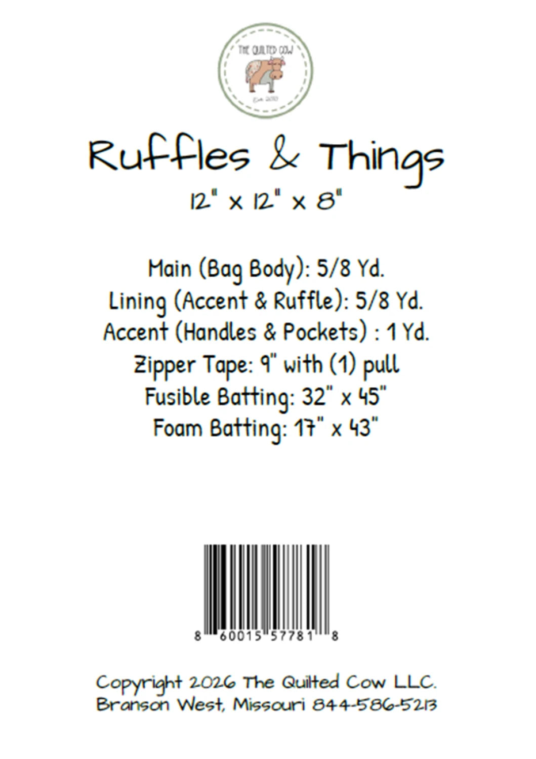 Ruffles & Things Patron imprimé - Bellagia & Co pour The Quilted Cow