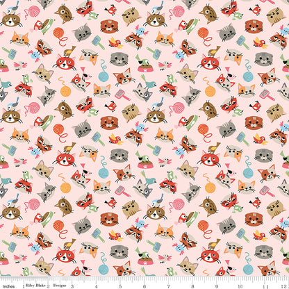 Cat's Meow - Head Toss Pink - Riley Blake Designs
