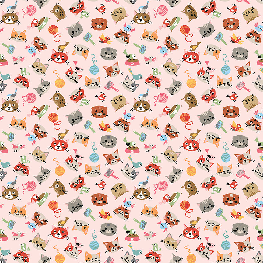 Cat's Meow - Head Toss Pink - Riley Blake Designs
