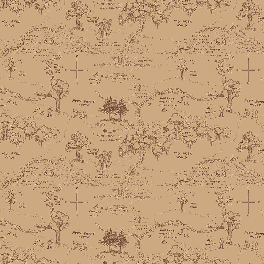 Winnie the Pooh (Echo Park Paper co) - Brown Map - Riley Blake Designs **45cm LEFT**
