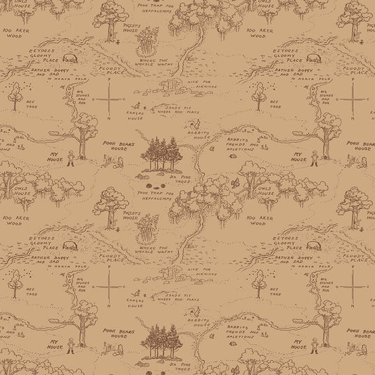 Winnie the Pooh (Echo Park Paper co) - Brown Map - Riley Blake Designs **45cm LEFT**