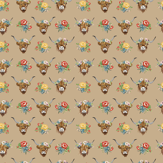 Cowgirl (Echo Park Paper Co.) - Brown Highland Cows - Riley Blake Design