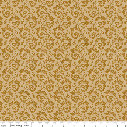 Christmas Greetings (Sandy Gervais) - Gold Scroll - Riley Blake Designs