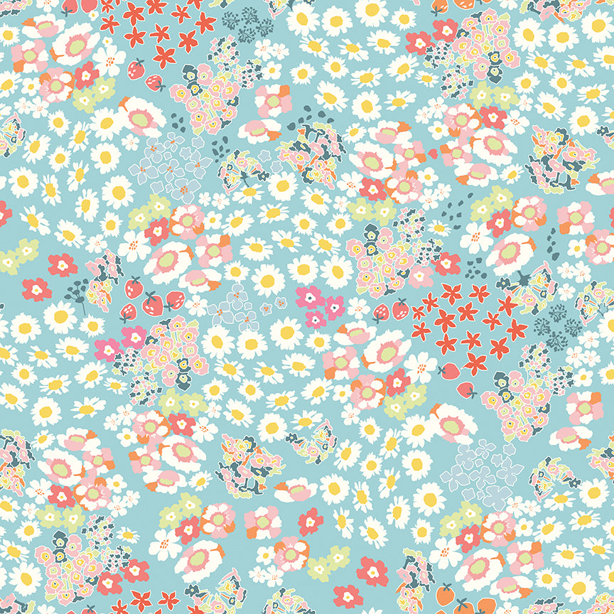 **PRÉCOMMANDE**  Cotton Nook - Flowerbed (Aqua) - Minki Kim (Riley Blake Designs)