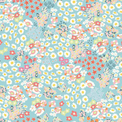 **PRÉCOMMANDE**  Cotton Nook - Flowerbed (Aqua) - Minki Kim (Riley Blake Designs)