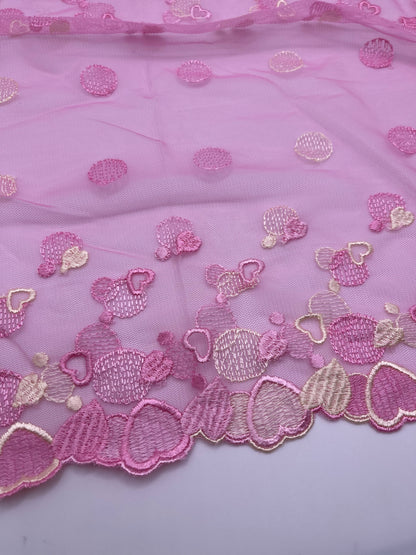 Coeur Rose- Dentelle Tulle Brodée