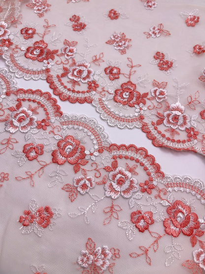 Coral Scalloped Edge - Embroidered Tulle Lace 1 Meter (mirrored)