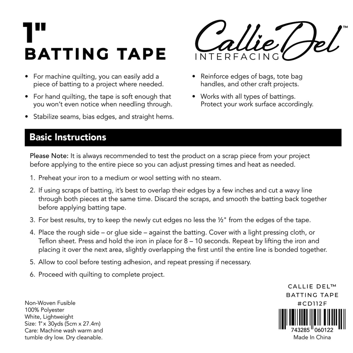 Ruban adhésif pour batting Callie Del® 1 po x 30 vg