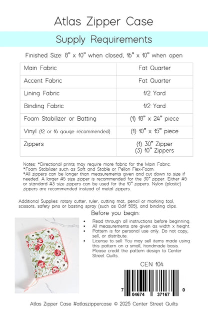 Atlas Zipper Case Pattern - Center Street Quilts