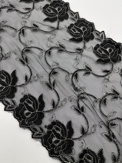 Midnight Rose - 1 Meter Embroidered Tulle Lace
