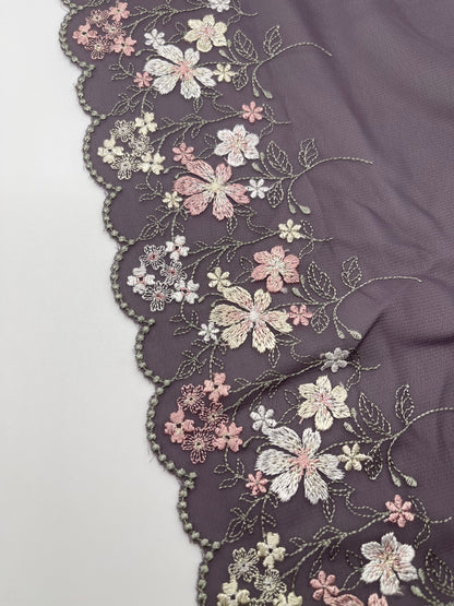 Purple Cherry Blossom - Embroidered Tulle Lace 1 Meter (mirrored)