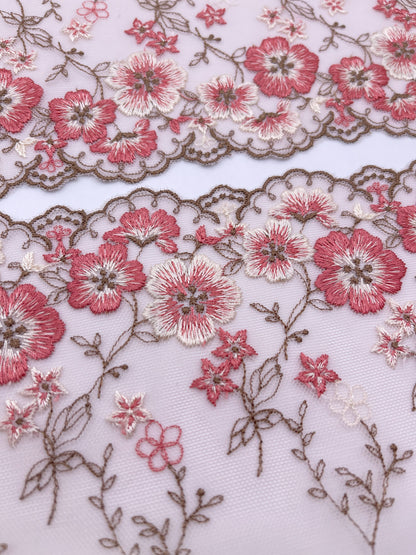 Brown Cherry Blossom - Embroidered Tulle Lace 1 Meter (mirrored)