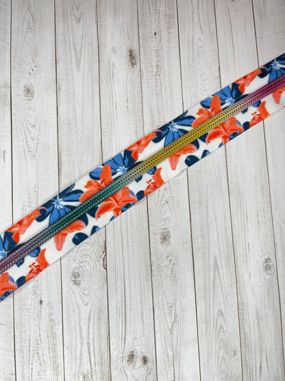 Orange Blue Lillies - Rainbow Zipper Tape # 5 Zipper (1 Meter)