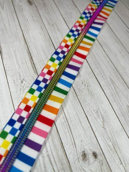 Rainbow Stripes & Checkered - Rainbow Zipper Tape # 5 Zipper (1 Meter)