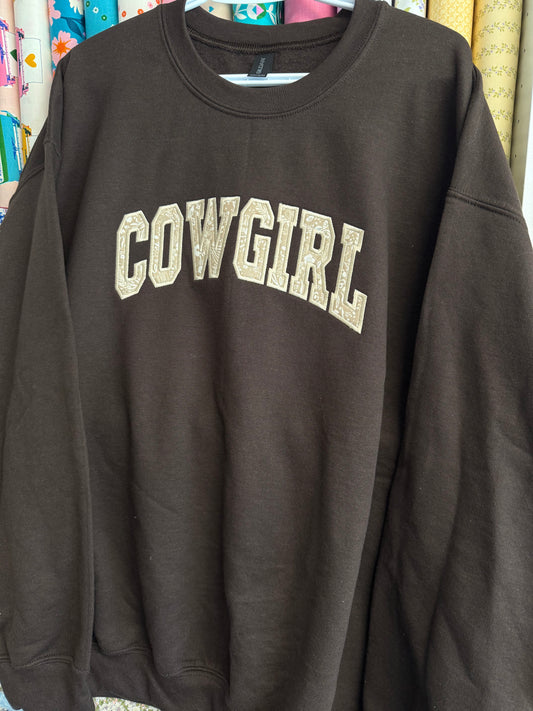 Cowgirl - Embroidered Crewneck or Hoodie (Brown)