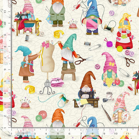 Sewing Gnomes Cream - Timeless Treasures