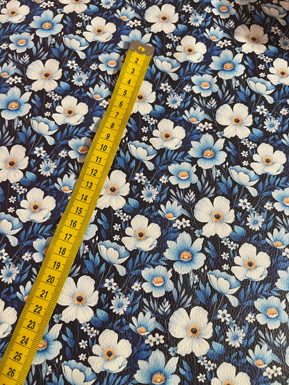 Blue Florals  - Printed Lychee Vinyl