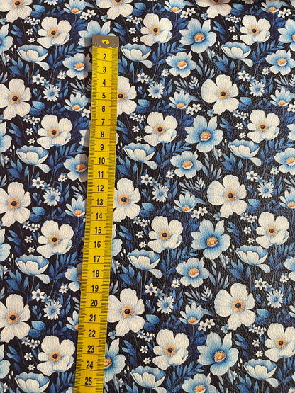 Blue Florals  - Printed Lychee Vinyl