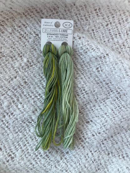 25 Lemon & Lime - Embroidery Floss 2x5m - House Of Embroidery