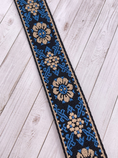 sangle en coton/polyester Fleuri brodé 1.5"