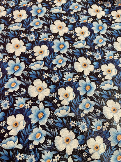 Blue Florals  - Printed Lychee Vinyl
