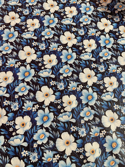 Blue Florals  - Printed Lychee Vinyl