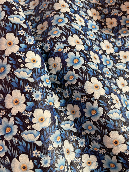Blue Florals  - Printed Lychee Vinyl
