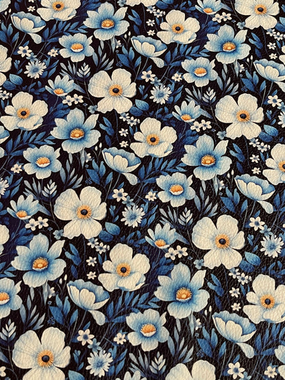 Blue Florals  - Printed Lychee Vinyl