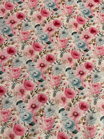 Pink & Blue Florals  - Printed Lychee Vinyl