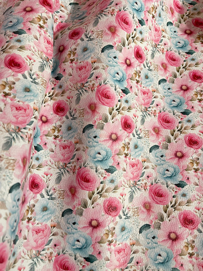 Pink & Blue Florals  - Printed Lychee Vinyl