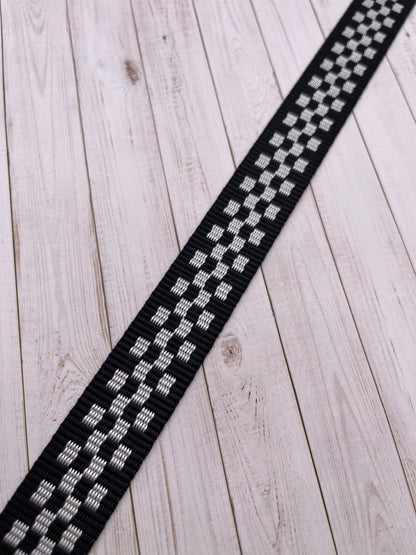 Black and White Checkerboard  1-1.5" Polyester Webbing