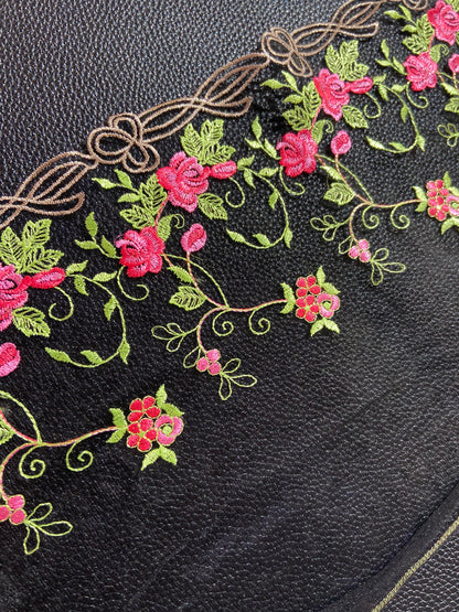 Hot Pink Roses - Embroidered Tulle Lace (mirrored)
