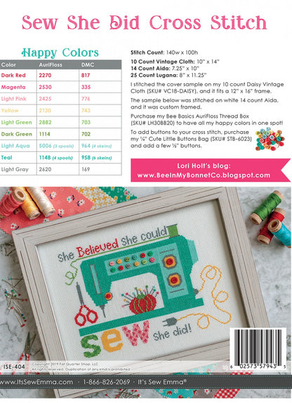 Sew She Did Cross Stitch Pattern - It's Sew Emma